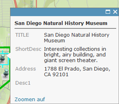 Pop-up mit einer Liste von Feldattributen Pop-up mit einer Liste von Feldattributen